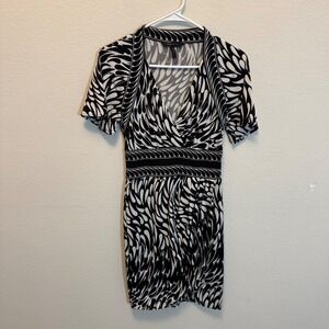 BCBGMAXAZRIA Black White Print Dress Short‎ Sleeve Mini XS